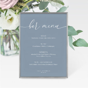 Dusty Blue Modern Elegant Wedding Bar Menu Sign