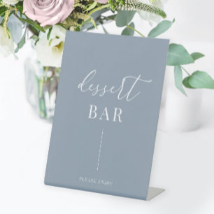 Dusty Blue Modern Elegant Wedding Dessert Bar Pedestal Sign