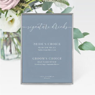 Dusty Blue Modern Elegant Wedding Drinks Sign
