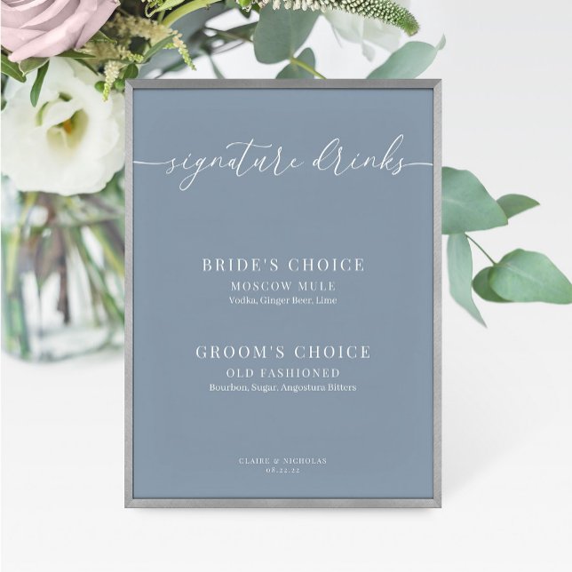 Dusty Blue Modern Elegant Wedding Drinks Sign (Creator Uploaded)