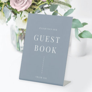 Dusty Blue Modern Elegant Wedding Guestbook Pedestal Sign