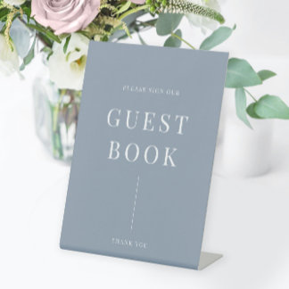 Dusty Blue Modern Elegant Wedding Guestbook Pedestal Sign