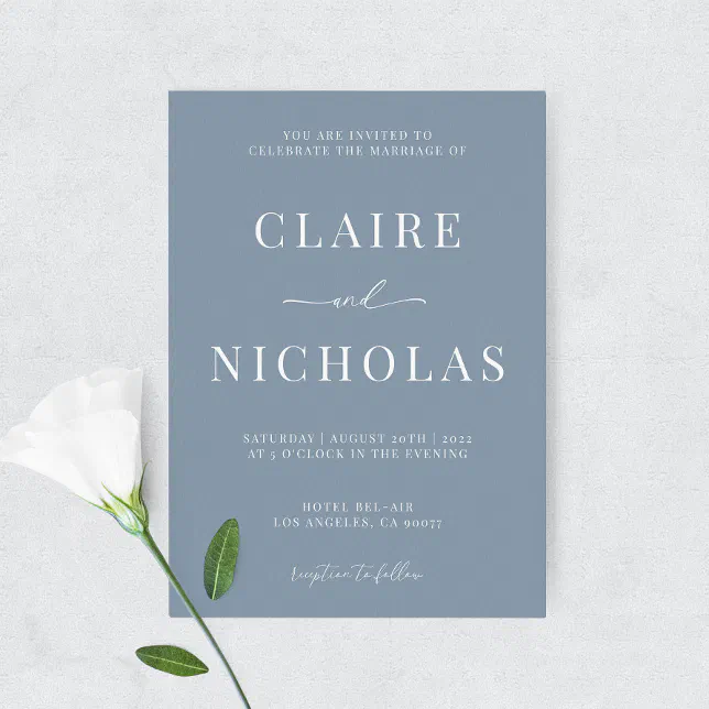 Dusty Blue Modern Elegant Wedding Invitation | Zazzle