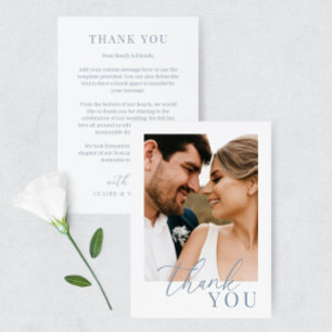Dusty Blue Modern Elegant Wedding Photo Thank You