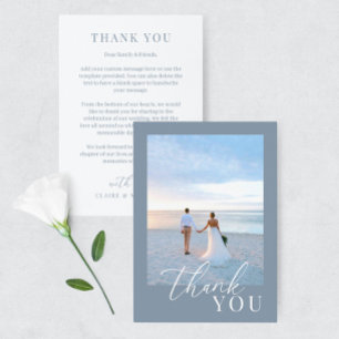 Dusty Blue Modern Elegant Wedding Photo Thank You Card