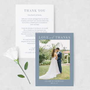 Dusty Blue Modern Elegant Wedding Photo Thank You Card