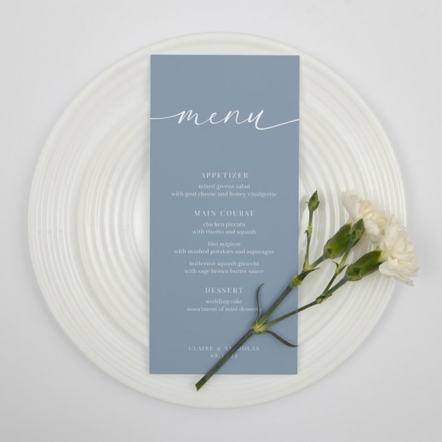 Dusty Blue Modern Elegant Wedding Reception Menu (Creator Uploaded)