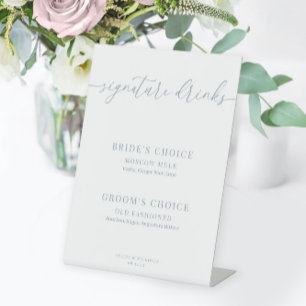 Dusty Blue Modern Elegant Wedding Signature Drinks Pedestal Sign