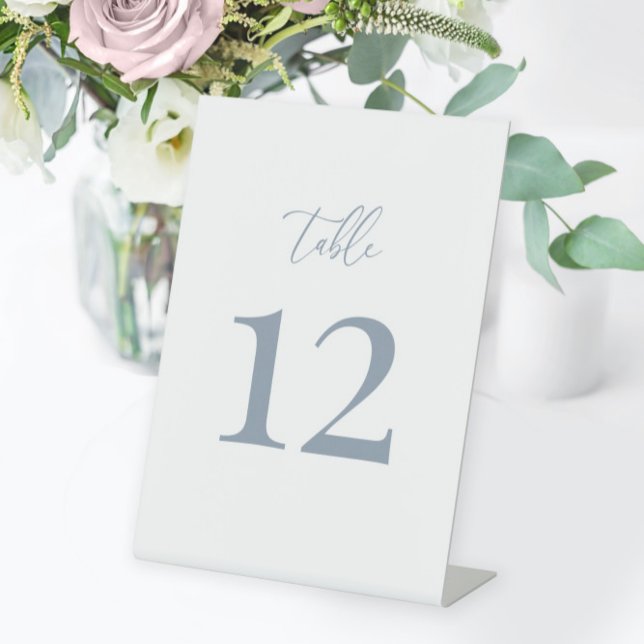 Dusty Blue Modern Elegant Wedding Table Number Pedestal Sign (Creator Uploaded)