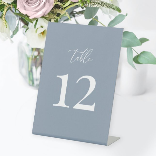 Dusty Blue Modern Elegant Wedding Table Number Pedestal Sign (Creator Uploaded)
