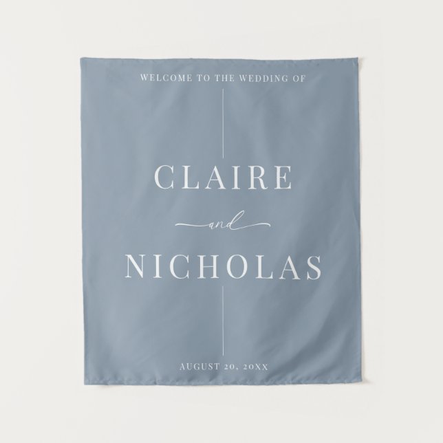Dusty Blue Modern Elegant Wedding Welcome Sign Tapestry (Front)
