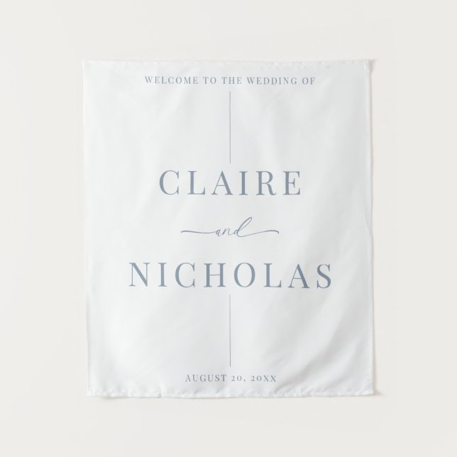 Dusty Blue Modern Elegant Wedding Welcome Sign Tapestry (Front)
