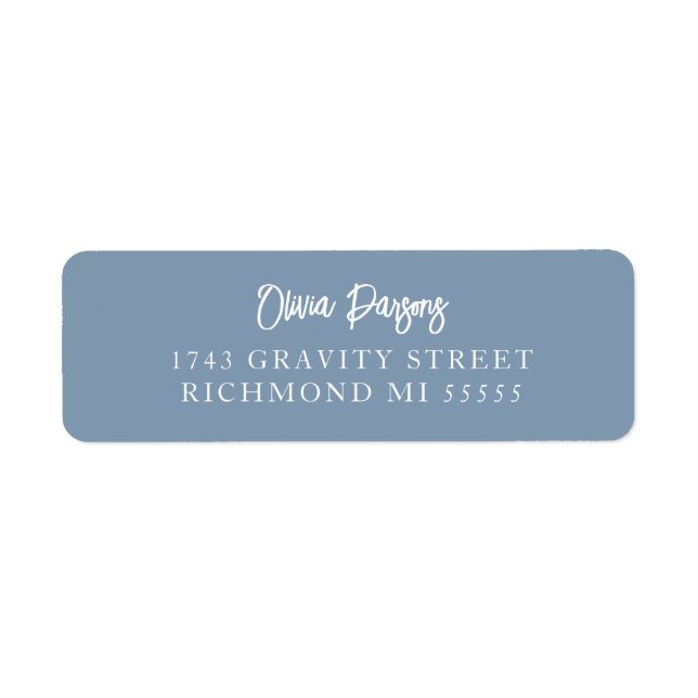 Dusty Blue Modern Elegantly Hand Lettered Script Label (Front)
