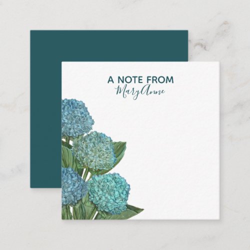 Dusty Blue Modern Floral Foliage Hydrangea Note Card