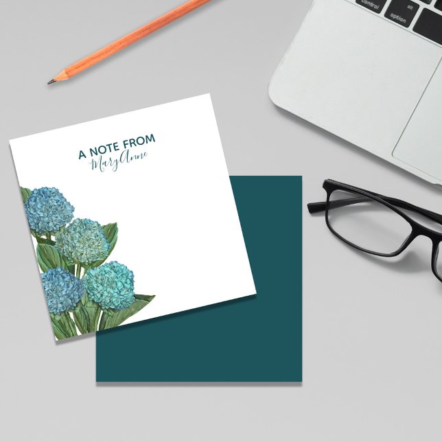 Dusty Blue Modern Floral Foliage Hydrangea Note Card (Blue Hydrangea custom notecards)