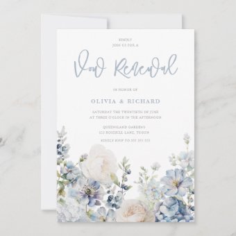 Dusty Blue Modern Floral Vow Renewal Invitation | Zazzle