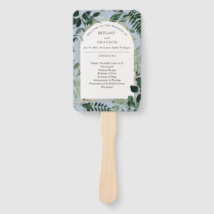 Dusty Blue Modern Greenery Outdoor wedding Hand Fan