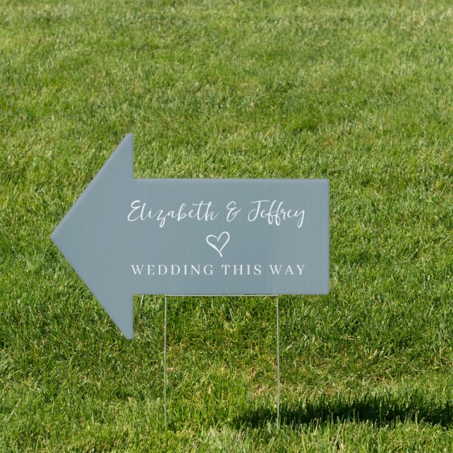 Dusty Blue Modern Handwritten Wedding This Way  Sign (Insitu)