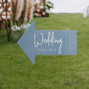 Dusty Blue Modern Handwritten Wedding This Way Sign