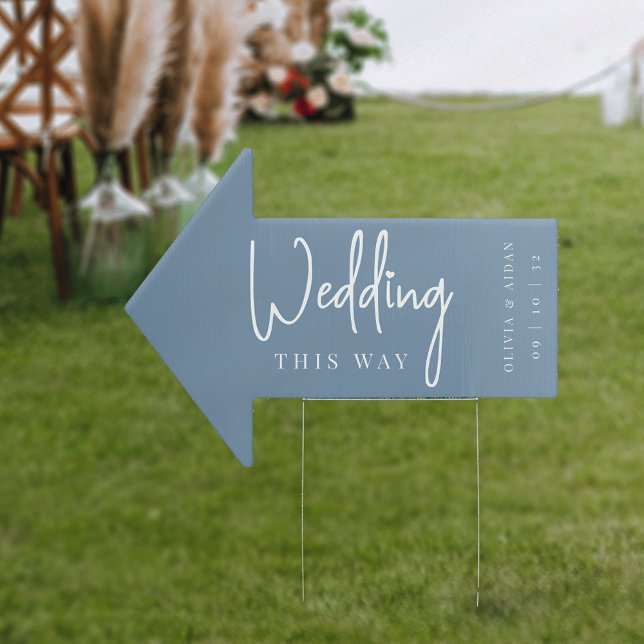 Dusty Blue Modern Handwritten Wedding This Way Sign (Creator Uploaded)
