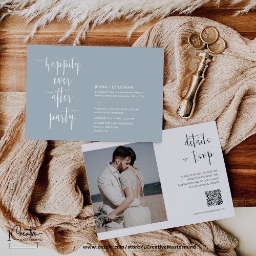 Dusty Blue Modern Happily Ever After QR Code Photo Invitation