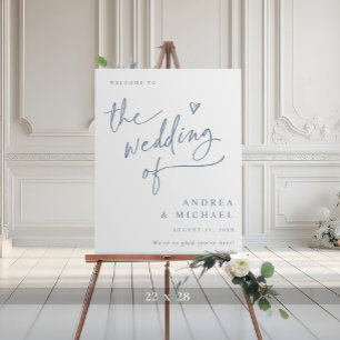 Dusty Blue Modern Heart Wedding Welcome Sign
