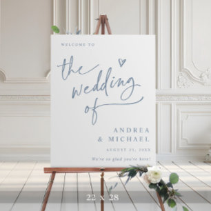 Dusty Blue Modern Heart Wedding Welcome Sign