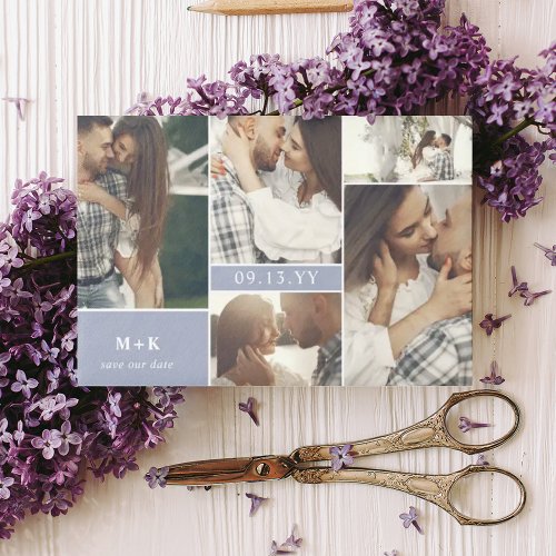 Dusty Blue Modern Initials  Photos Save the Date
