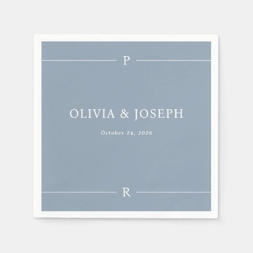 Dusty Blue  Modern Lines and Monogram Wedding Napkins