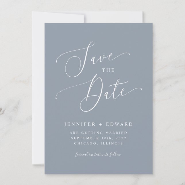 Dusty Blue Modern Minimal Save The Date (Front)