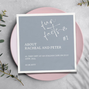 Dusty Blue Modern Minimal Script Fun Fact Wedding Napkins
