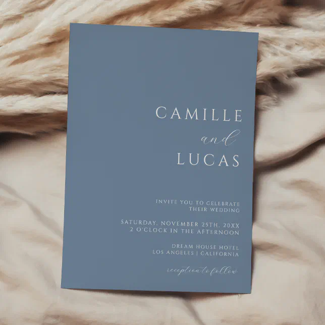 Dusty Blue Modern Minimal Wedding Invitation Zazzle