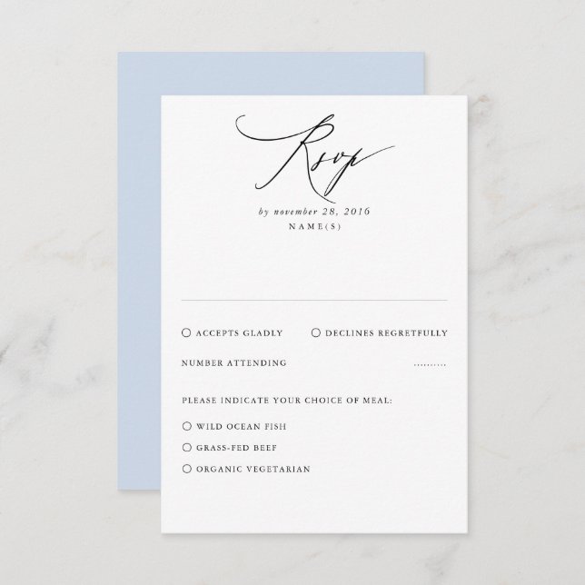 Dusty Blue Modern Minimal Wedding RSVP Card (Front/Back)