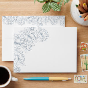 Dusty Blue Modern Minimalist Boho Floral Wedding Envelope
