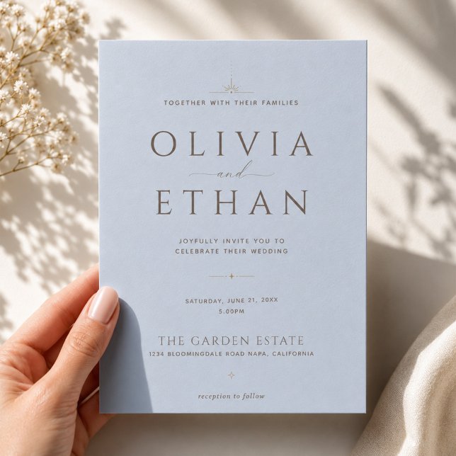 Dusty Blue Modern Minimalist Editorial Wedding Invitation (Creator Uploaded)