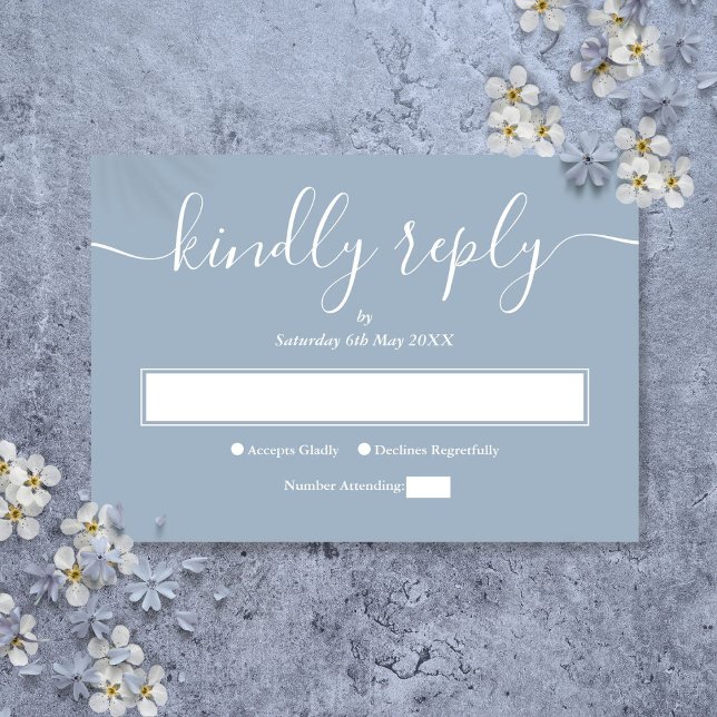 Dusty Blue Modern Minimalist Elegant Script RSVP Card (Dusty Blue Modern Minimalist Elegant Script RSVP Card)