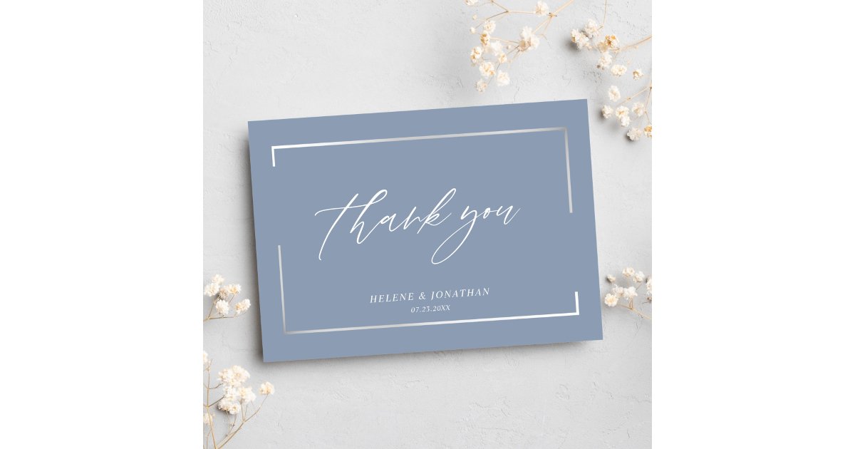 Dusty Blue Modern Minimalist Elegant Wedding Thank You Card | Zazzle