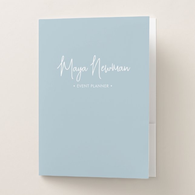 DUSTY BLUE Modern Minimalist Feminine Monogram  Pocket Folder (Front)