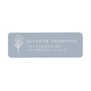 Dusty Blue Modern Minimalist Floral Bouquet Label