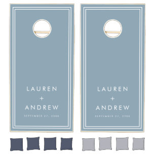 Dusty Blue Modern Minimalist Personalized Cornhole Cornhole Set