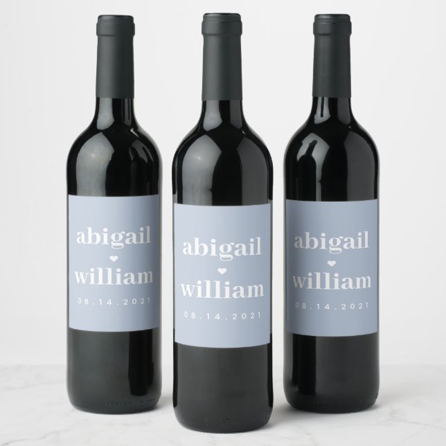 Dusty Blue Modern Minimalist Simple Wedding Wine Label (Bottles)
