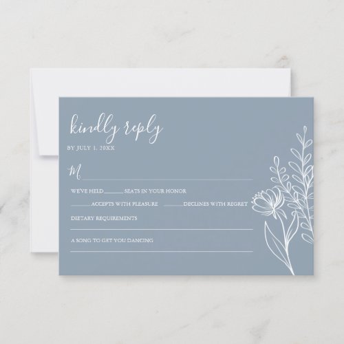Dusty Blue Modern Minimalist Wedding Elegant RSVP Card
