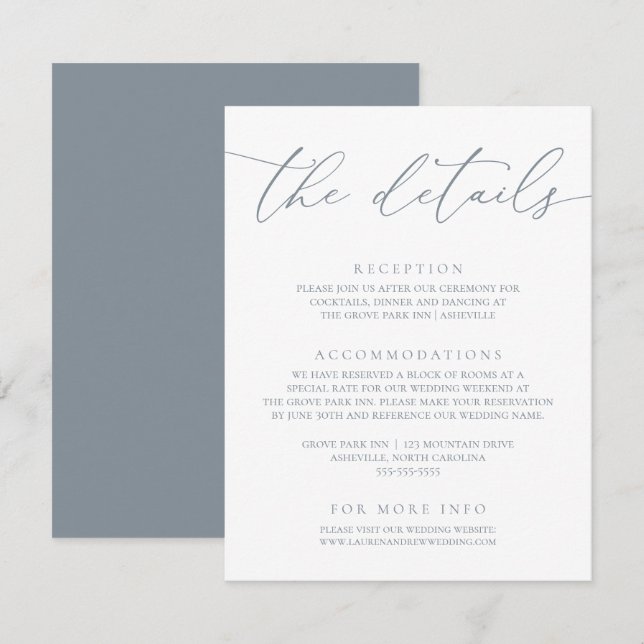 Dusty Blue Modern Minimalist Wedding Enclosure Car Card (Front/Back)