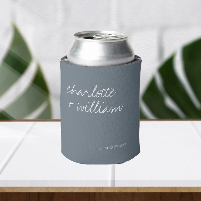 Dusty Blue Modern Minimalist Wedding Favors Can Cooler (Creator Uploaded)