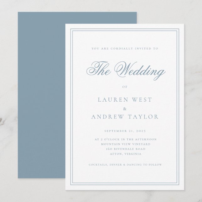 Dusty Blue Modern Minimalist Wedding Invitation (Front/Back)