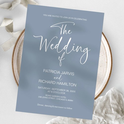 Dusty Blue Modern Minimalist Wedding  Invitation