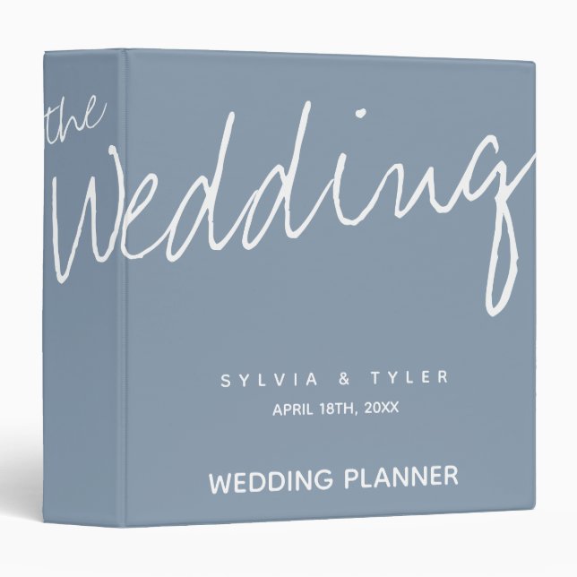 Dusty Blue Modern Minimalist Wedding Planner 3 Ring Binder (Front/Spine)