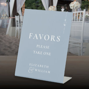 Dusty Blue Modern Monogram Favors Wedding Pedestal Sign