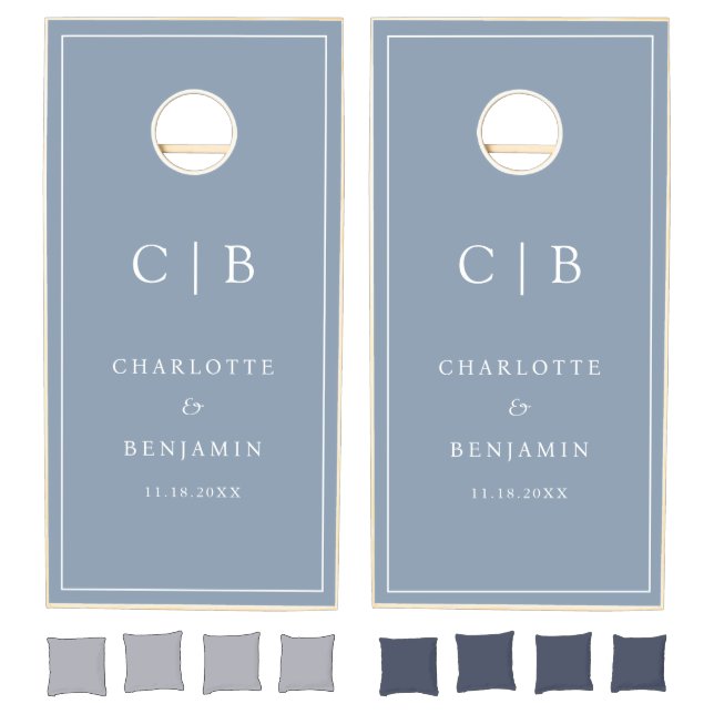 Dusty Blue Modern Monogram Wedding Cornhole Set (Set)