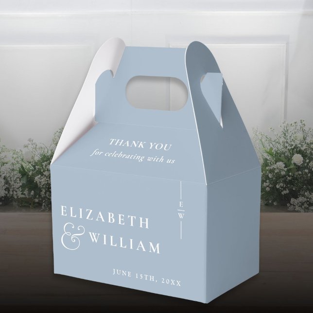Dusty Blue Modern Monogram Wedding Thank You  Favor Boxes (Dusty Blue Modern Monogram Wedding Thank You Favor Boxes)